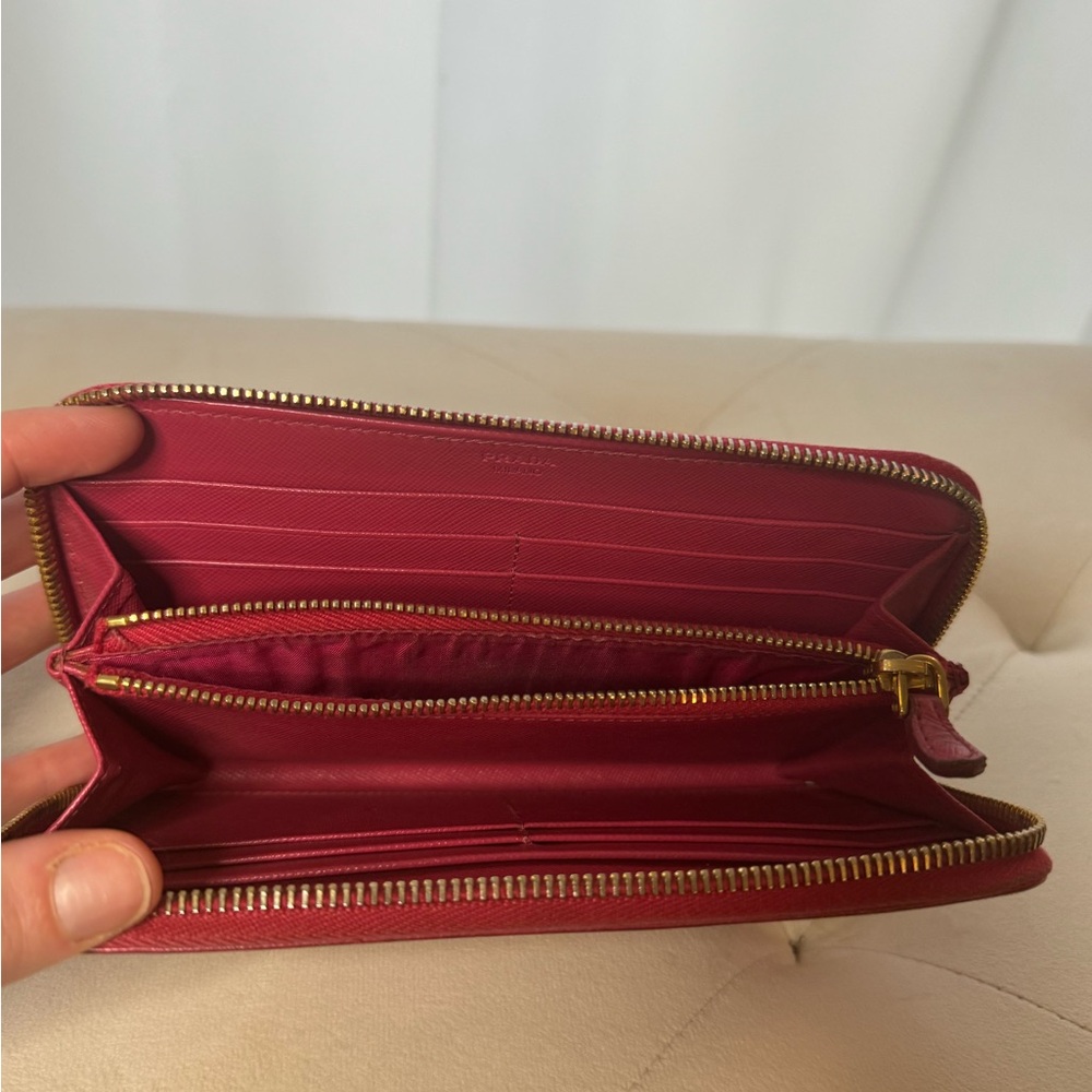 Prada Saffiano Leather Zip Wallet in Fuchsia with Gold Logo - Picture 7 of 12